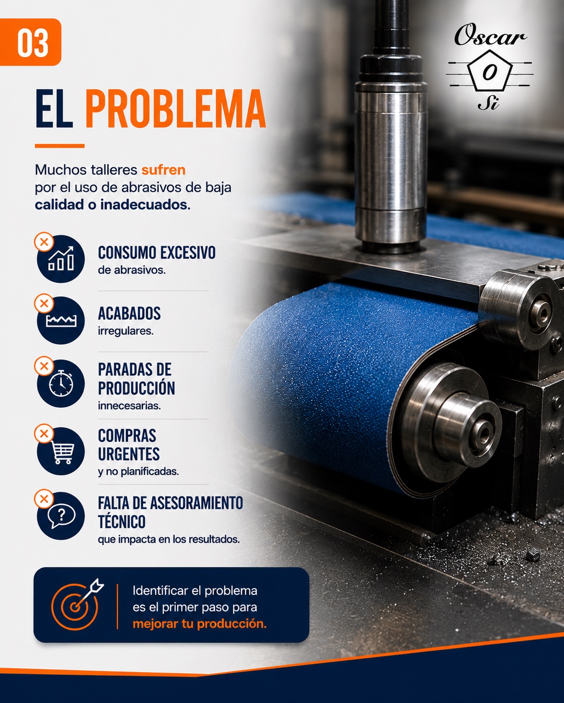 Banda abrasiva azul trabajando en una máquina industrial